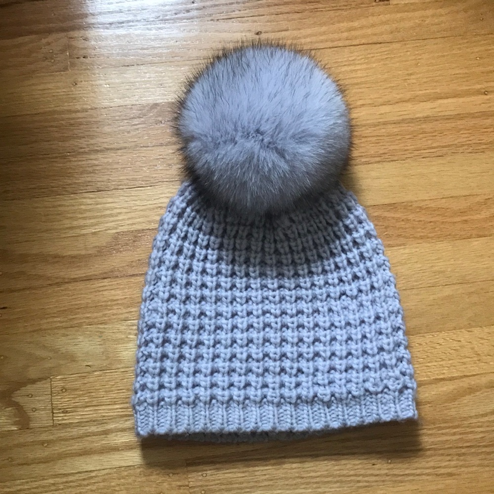 Light purple genuine fox fur Pom Pom hat